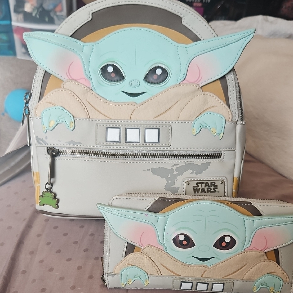 GUC Star Wars Grogu In Pram Loungefly Mini Backpack And Matching Wallet